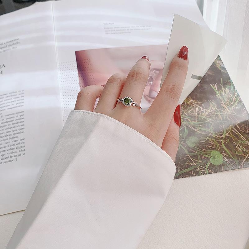 925 Sterling Silver Sunflower Ring with Green Moissanite6