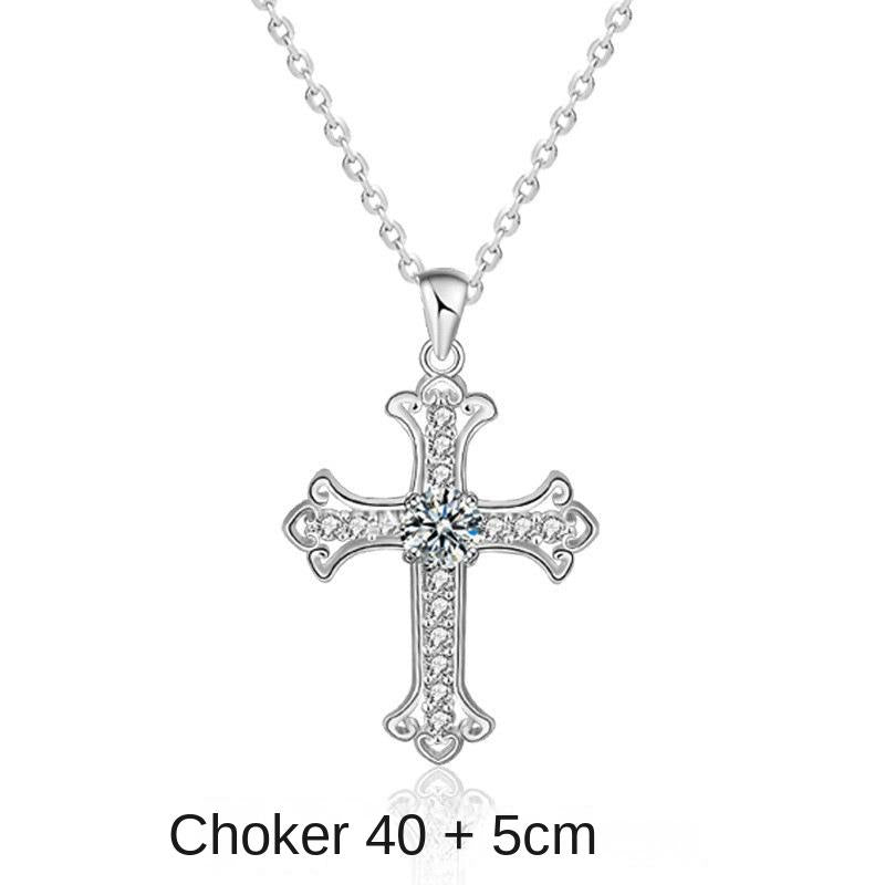 Elegant 925 Sterling Silver Moissanite Cross Pendant Necklace2