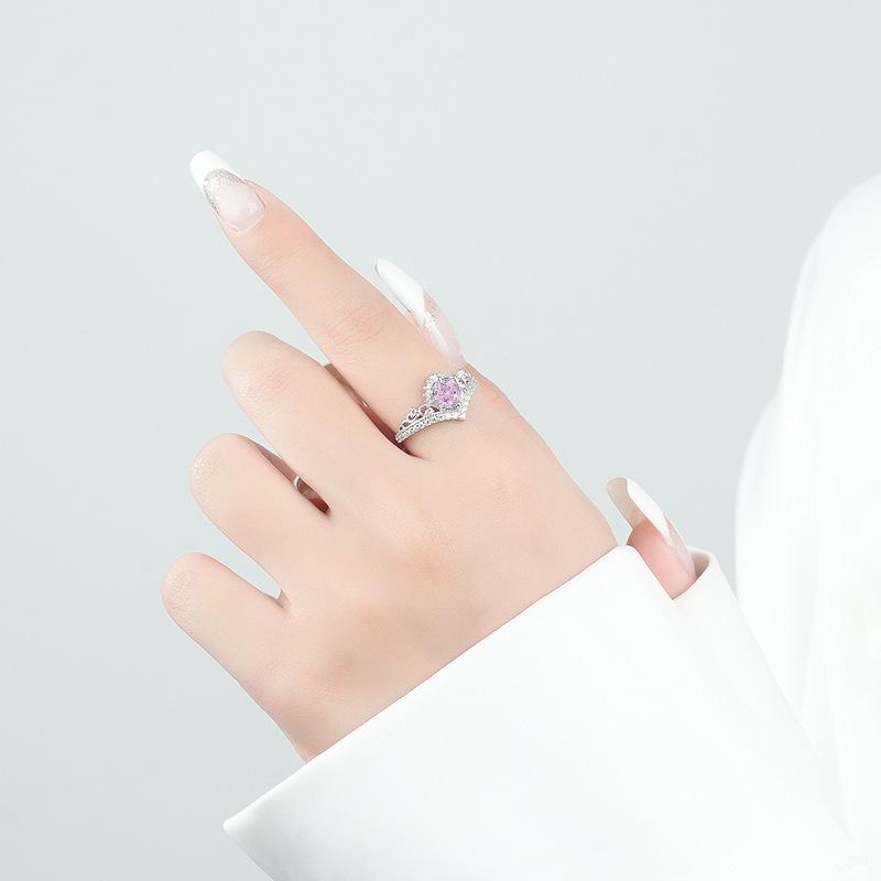 925 Sterling Silver Crown Ring with Pink Ice Flower Cut Zircon1