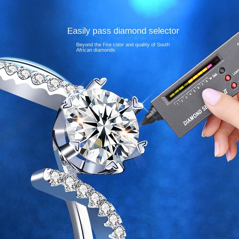 Elegant 925 Sterling Silver Moissanite Ring with Six-Claw Setting and Twisted Arm Design for Women, featuring Eight Hearts and Eight Arrows Cut Simulation Diamond1
