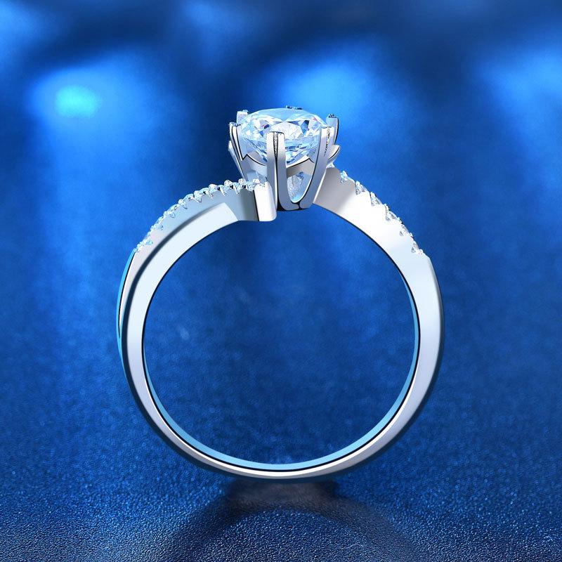 Elegant 925 Sterling Silver Moissanite Ring with Six-Claw Setting and Twisted Arm Design for Women, featuring Eight Hearts and Eight Arrows Cut Simulation Diamond2