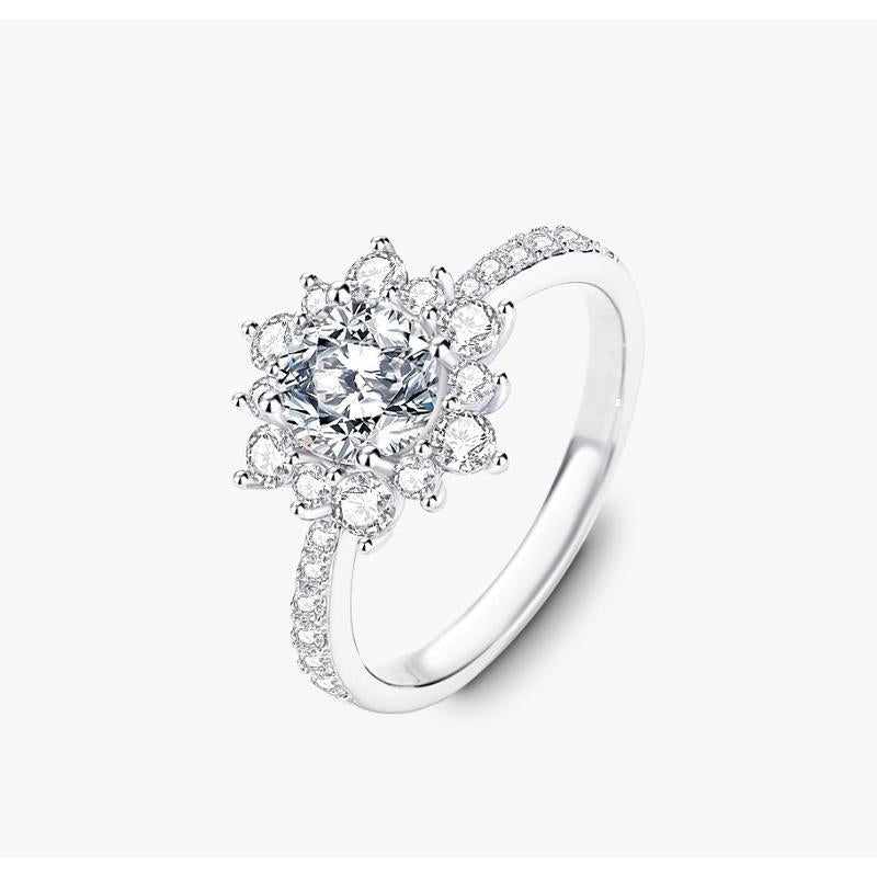 925 Sterling Silver Sunflower Ring with Moissanite Light Luxury Elegant Design1