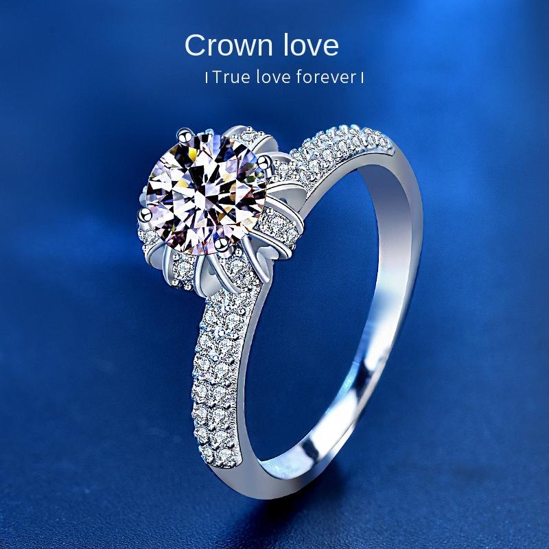 Elegant 925 Sterling Silver Moissanite Diamond Crown Ring for Engagement or Wedding0