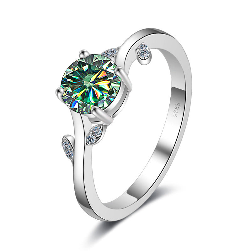 Exclusive 1 karat moissanite ring with flower and leaf design, factory direct color moissanite ornament8