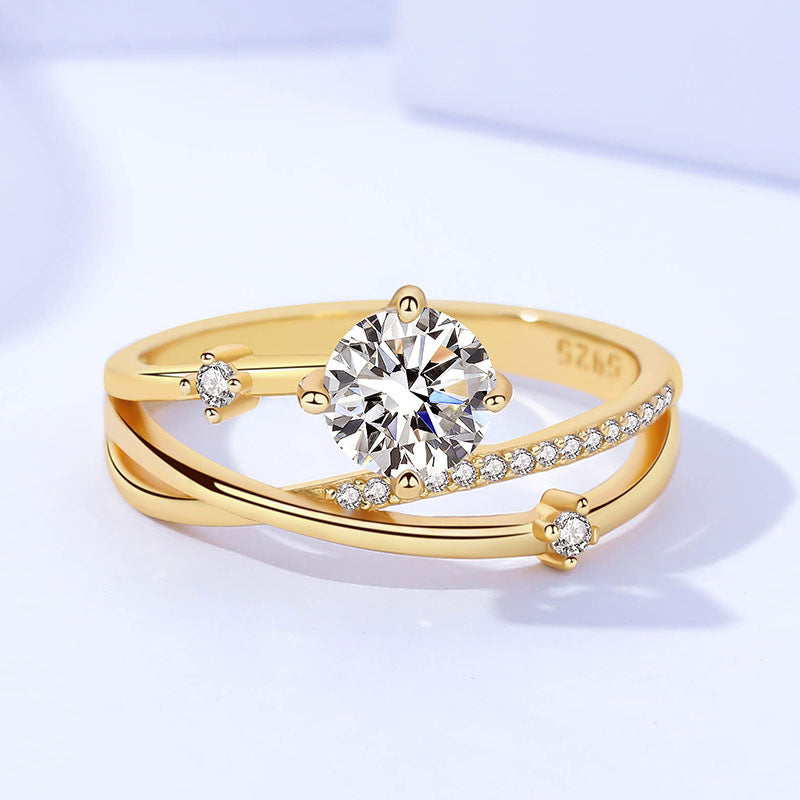 Affordable 925 Sterling Silver Moissanite Ring with 18K Gold Plating4