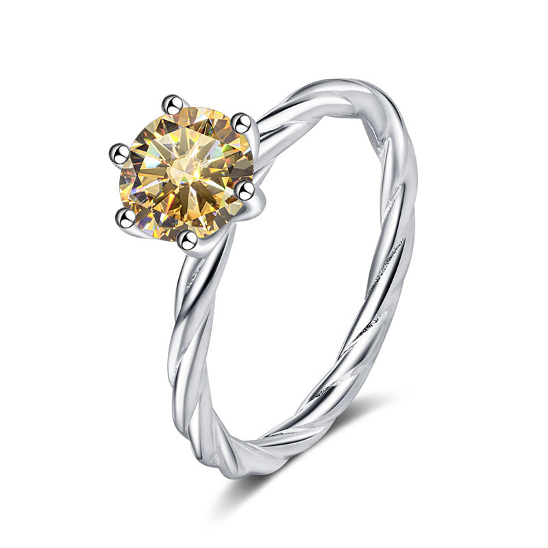 Twisted Wall twist S925 silver ring for women, platinum plated pt950 with 1 karat D color moissanite and certificate, diamond selector included8