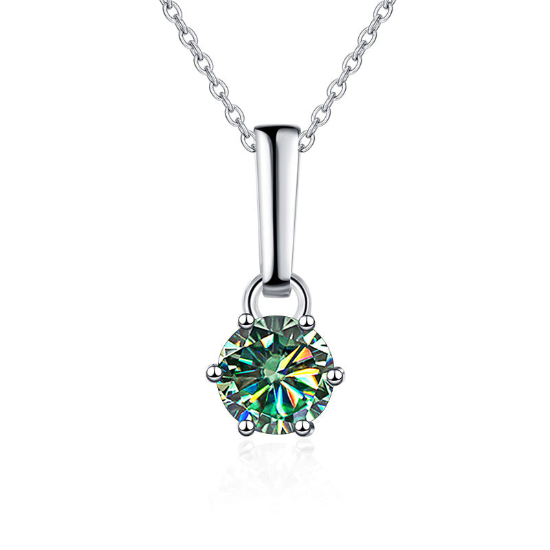 Exclusive sterling silver moissanite six-claw pendant necklace with artificial diamond on a clavicle chain5