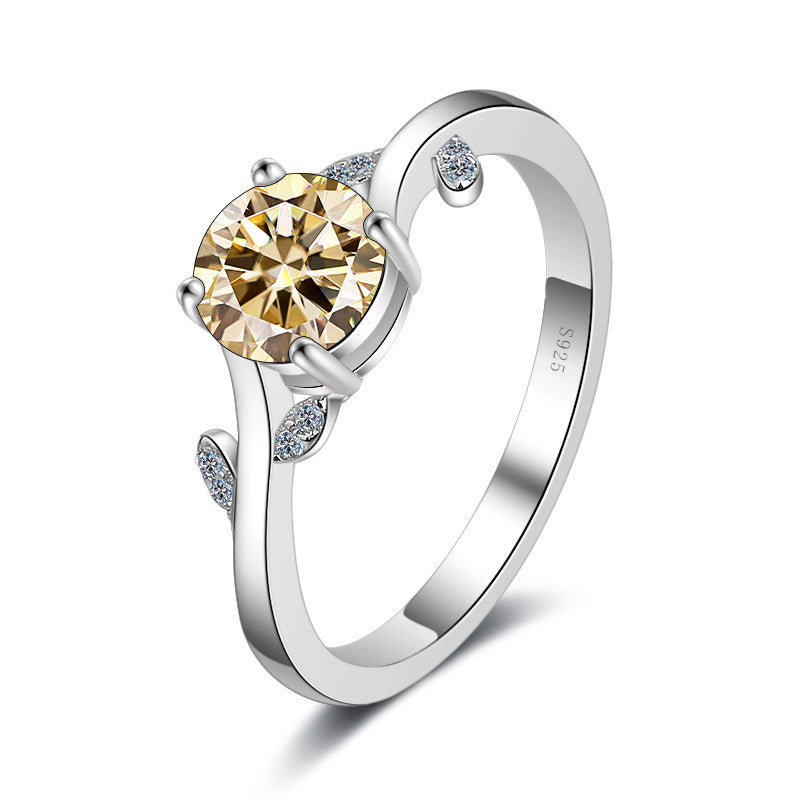 Exclusive 1 karat moissanite ring with flower and leaf design, factory direct color moissanite ornament5