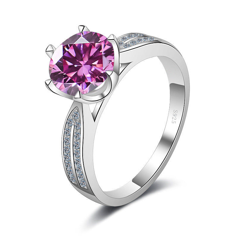 Elegant 925 Sterling Silver Six Claw Colored Moissanite Diamond Ring8