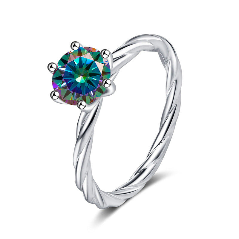 Twisted Wall twist S925 silver ring for women, platinum plated pt950 with 1 karat D color moissanite and certificate, diamond selector included0