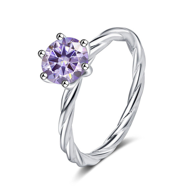 Twisted Wall twist S925 silver ring for women, platinum plated pt950 with 1 karat D color moissanite and certificate, diamond selector included4