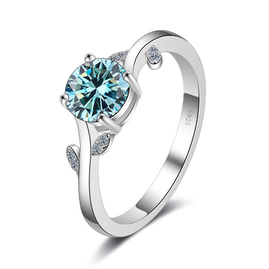 Exclusive 1 karat moissanite ring with flower and leaf design, factory direct color moissanite ornament0