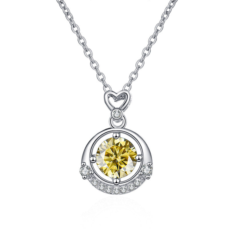 Classic small heart four-claw moissanite crown necklace with cross-border color, female pendant clavicle chain11