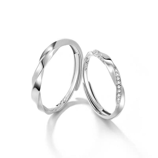Original Lightyear couple rings in S925 sterling silver with Mobius open end design, adjustable twisted arm and diamond-embedded for a touch of light luxury0
