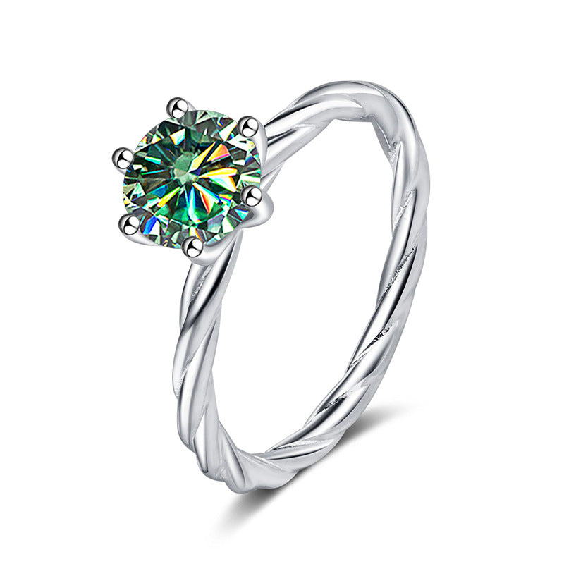 Twisted Wall twist S925 silver ring for women, platinum plated pt950 with 1 karat D color moissanite and certificate, diamond selector included18