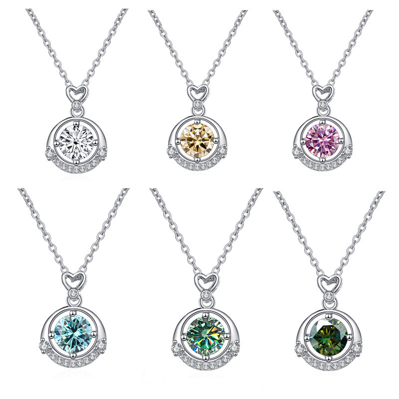 Classic small heart four-claw moissanite crown necklace with cross-border color, female pendant clavicle chain7