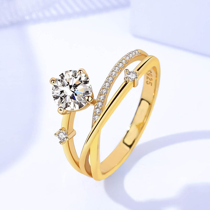Affordable 925 Sterling Silver Moissanite Ring with 18K Gold Plating1