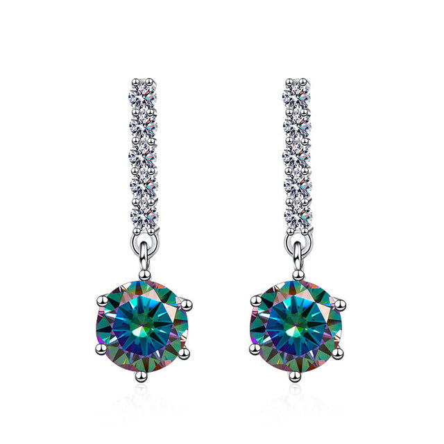 Kuaishou and Douyin hot-selling 1 karat blue green moissanite 925 sterling silver earrings for women, cross-border moissanite ear clip10