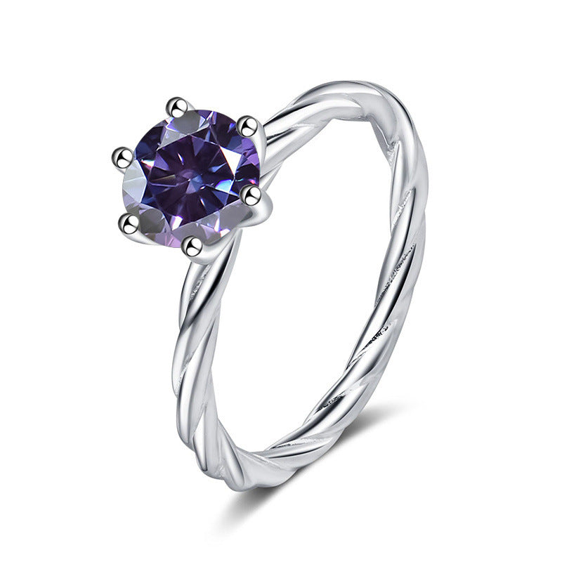 Twisted Wall twist S925 silver ring for women, platinum plated pt950 with 1 karat D color moissanite and certificate, diamond selector included7