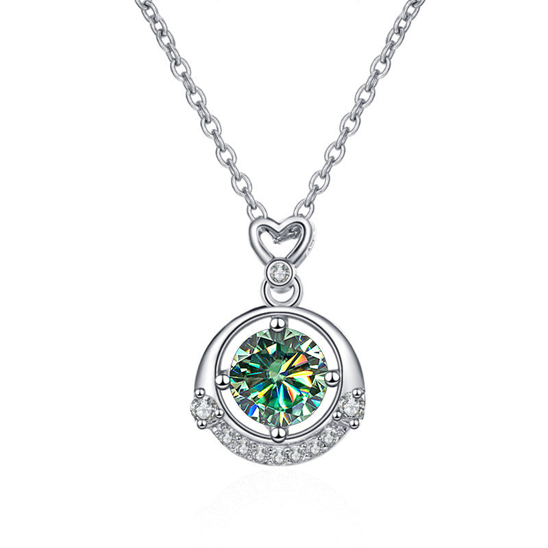 Classic small heart four-claw moissanite crown necklace with cross-border color, female pendant clavicle chain9
