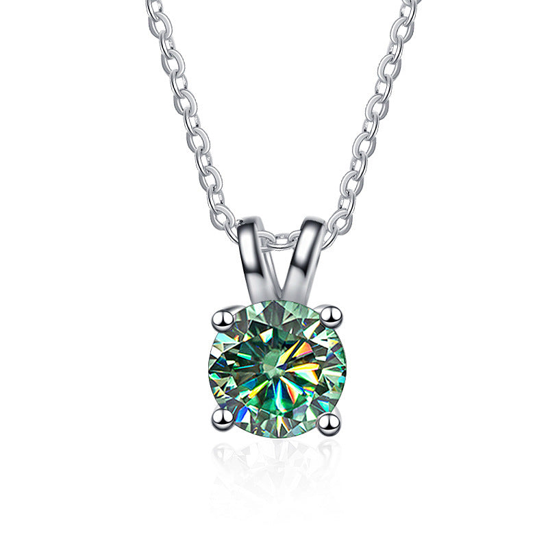 925 Sterling Silver Pendant with PT950 Gold Plated 1 Karat Four-Claw Moissanite for Women0