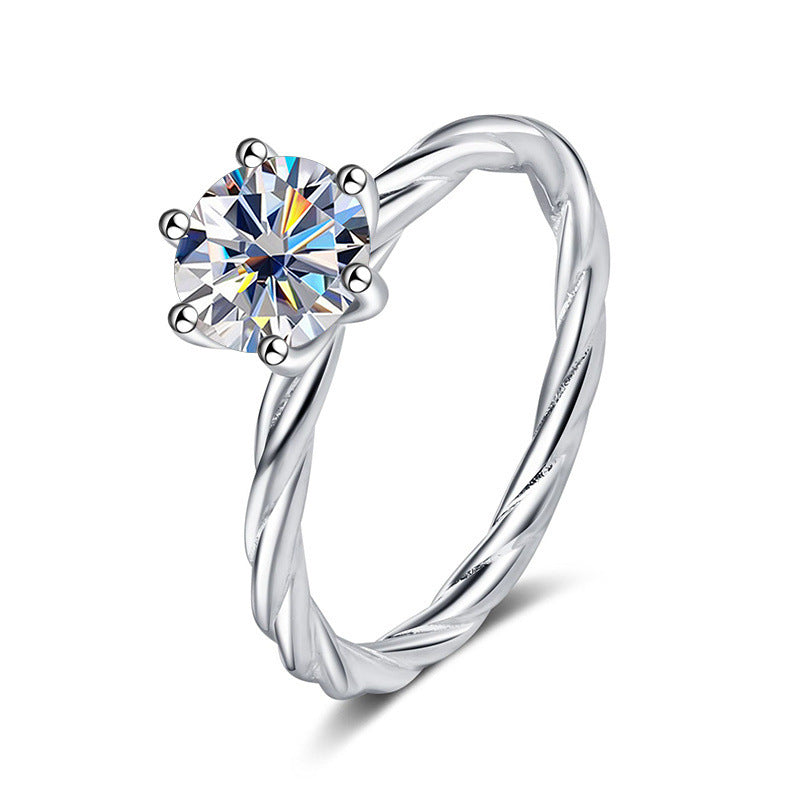 Twisted Wall twist S925 silver ring for women, platinum plated pt950 with 1 karat D color moissanite and certificate, diamond selector included1