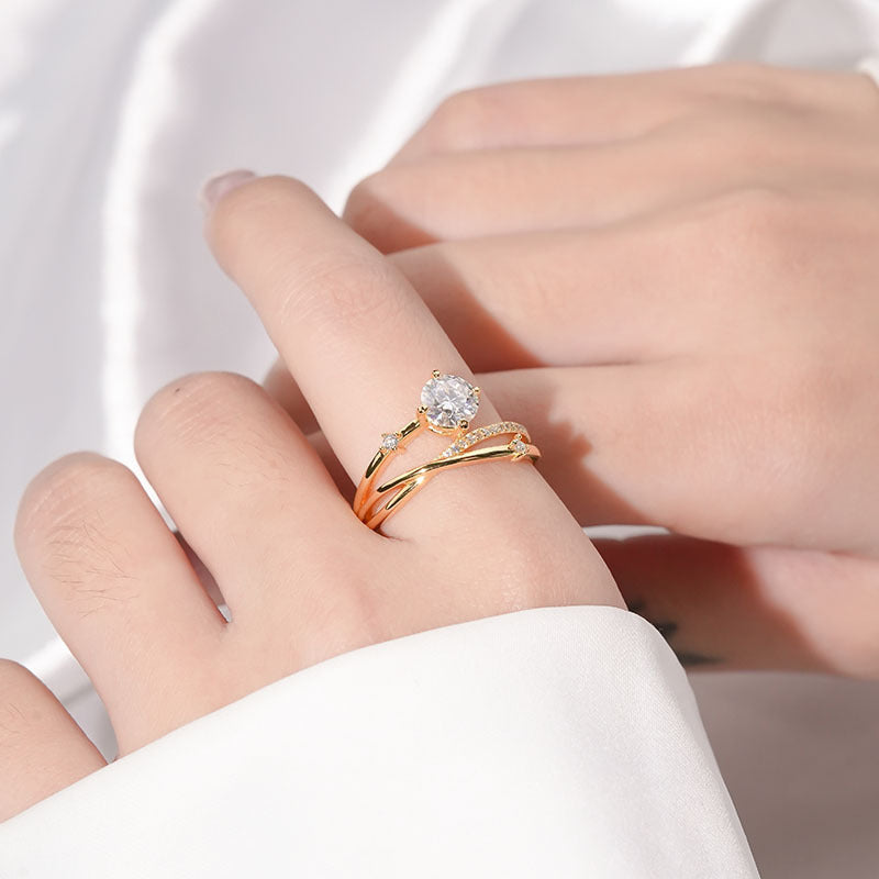 Affordable 925 Sterling Silver Moissanite Ring with 18K Gold Plating0