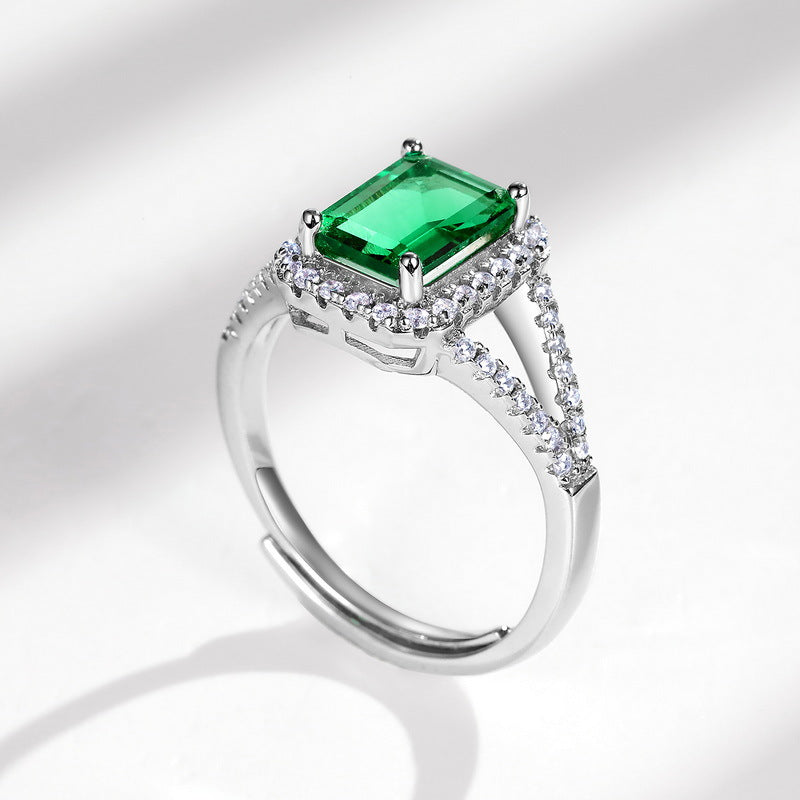 Classic fashion temperament 1.25ct cultivation emerald ring S925 silver fashion gem jewelry1