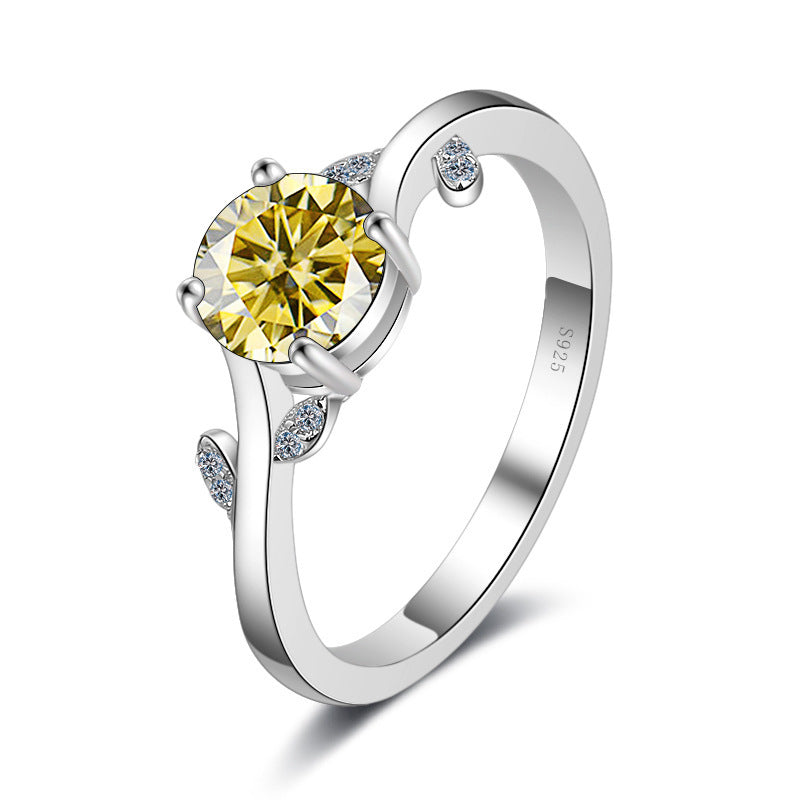 Exclusive 1 karat moissanite ring with flower and leaf design, factory direct color moissanite ornament1