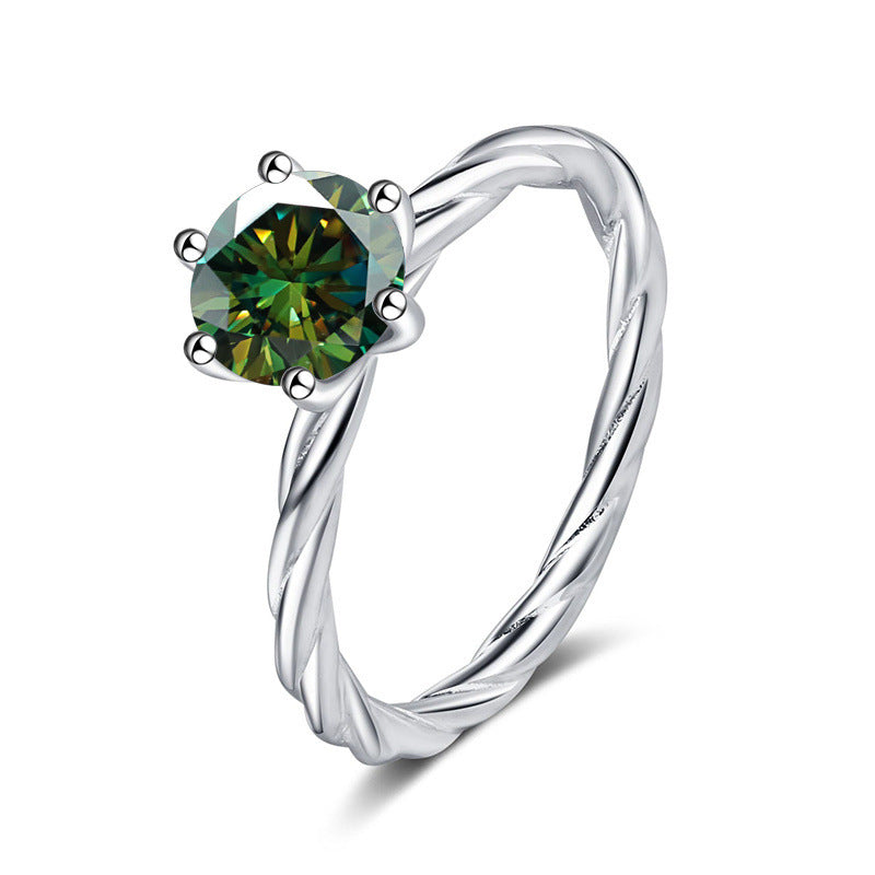 Twisted Wall twist S925 silver ring for women, platinum plated pt950 with 1 karat D color moissanite and certificate, diamond selector included13