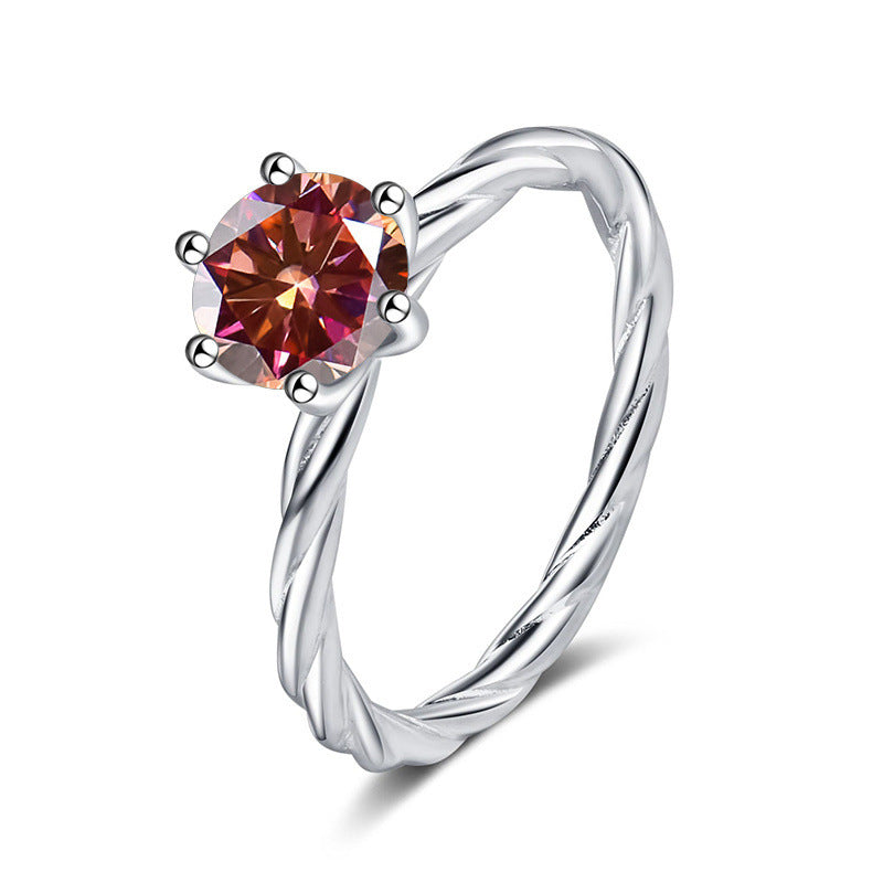 Twisted Wall twist S925 silver ring for women, platinum plated pt950 with 1 karat D color moissanite and certificate, diamond selector included2