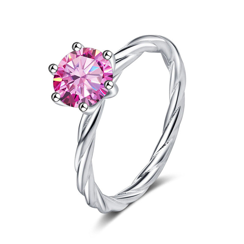 Twisted Wall twist S925 silver ring for women, platinum plated pt950 with 1 karat D color moissanite and certificate, diamond selector included3