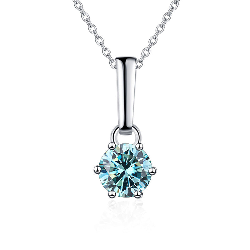 Exclusive sterling silver moissanite six-claw pendant necklace with artificial diamond on a clavicle chain6