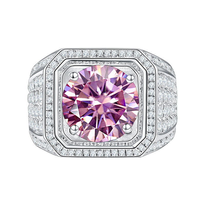 S925 sterling silver men's starry pink moissanite ring cross-border creative domineering design wholesale factory direct1