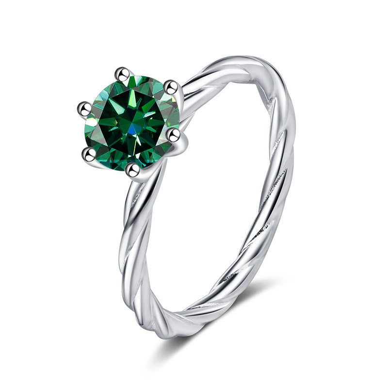 Twisted Wall twist S925 silver ring for women, platinum plated pt950 with 1 karat D color moissanite and certificate, diamond selector included15
