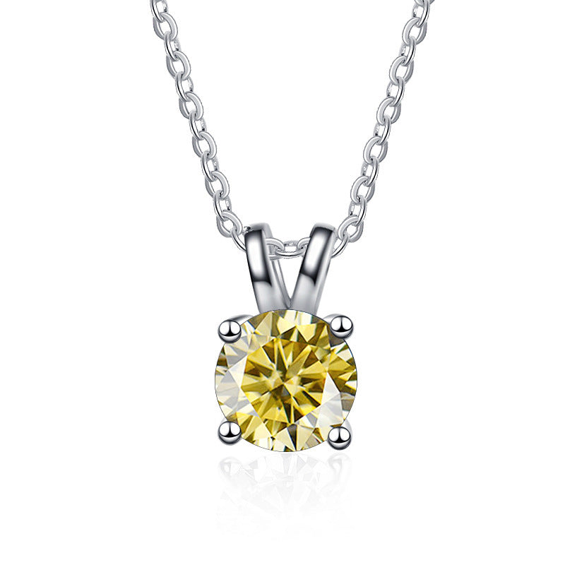 925 Sterling Silver Pendant with PT950 Gold Plated 1 Karat Four-Claw Moissanite for Women2