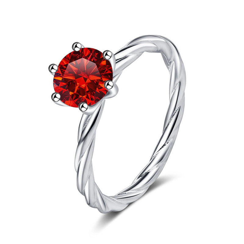 Twisted Wall twist S925 silver ring for women, platinum plated pt950 with 1 karat D color moissanite and certificate, diamond selector included16