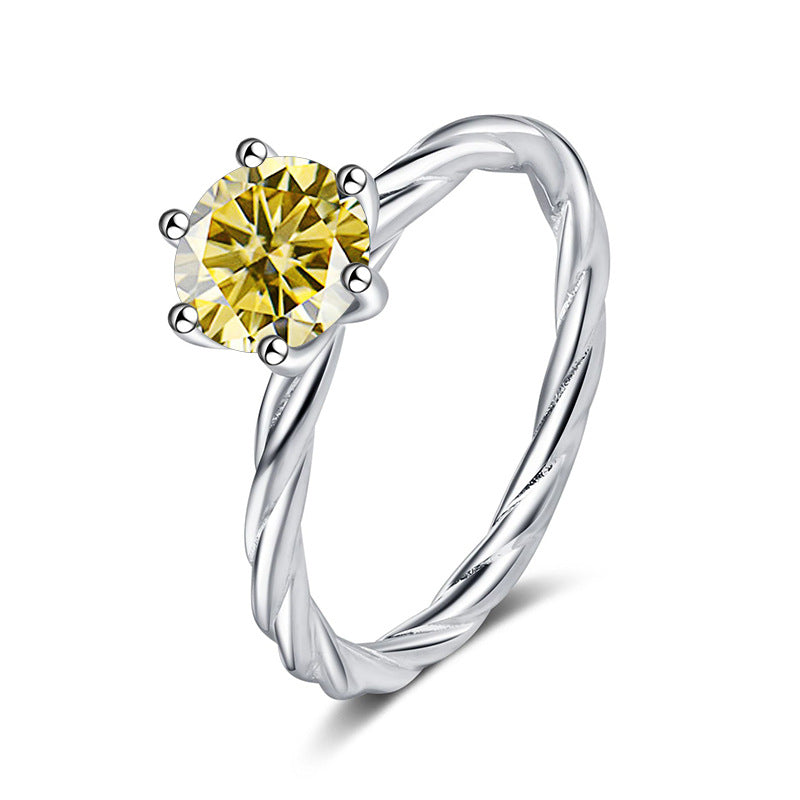Twisted Wall twist S925 silver ring for women, platinum plated pt950 with 1 karat D color moissanite and certificate, diamond selector included14