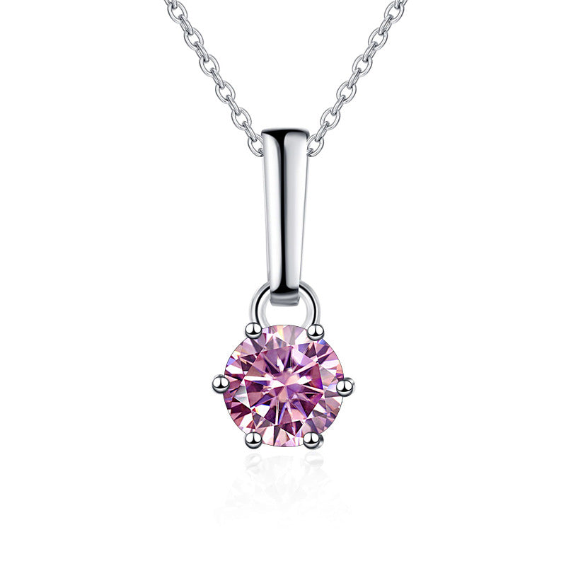 Exclusive sterling silver moissanite six-claw pendant necklace with artificial diamond on a clavicle chain2