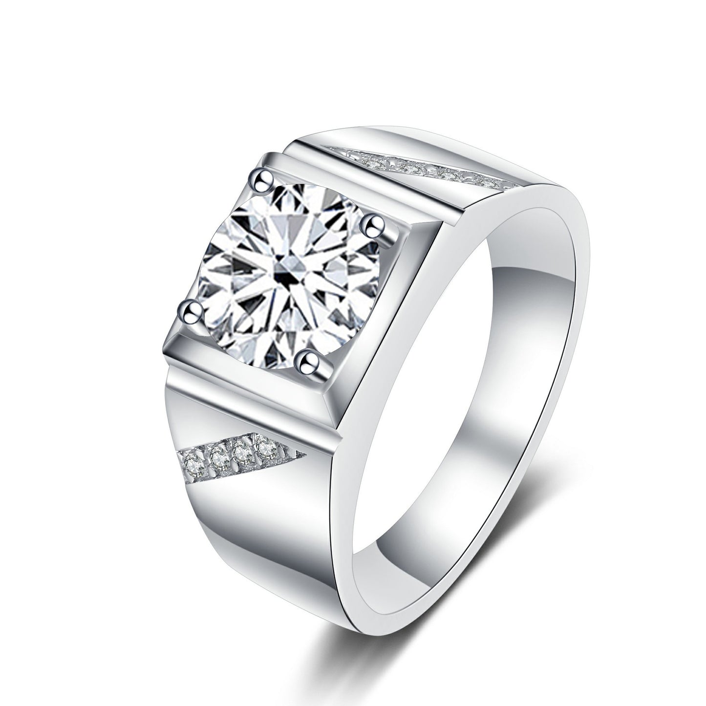 Cross-border hot selling Moissanite Ring 1 karat 2 karat color Tongling atmospheric man's wedding ring TikTok straight7