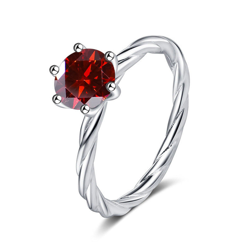 Twisted Wall twist S925 silver ring for women, platinum plated pt950 with 1 karat D color moissanite and certificate, diamond selector included5
