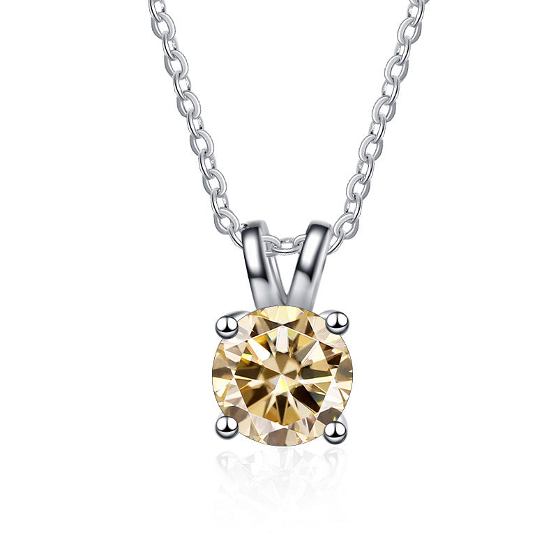 925 Sterling Silver Pendant with PT950 Gold Plated 1 Karat Four-Claw Moissanite for Women1