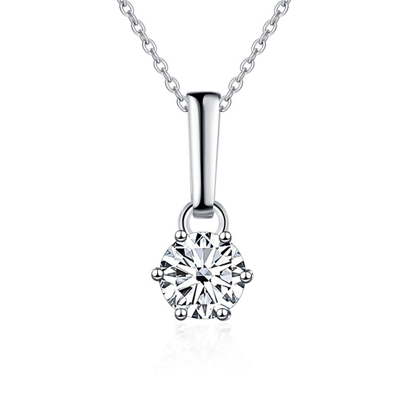 Exclusive sterling silver moissanite six-claw pendant necklace with artificial diamond on a clavicle chain8