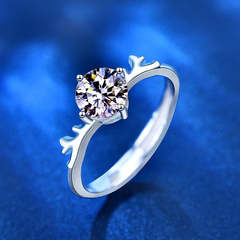 Moissanite Open Ring 925 Sterling Silver Korean Style Mori Antlers Women's Christmas Gift1