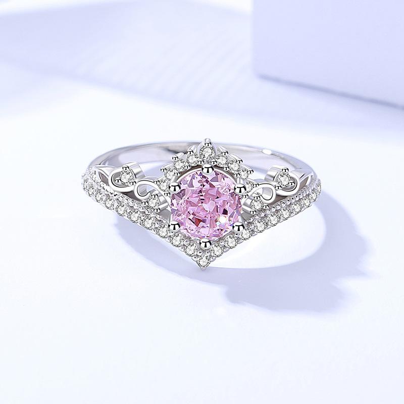 925 Sterling Silver Crown Ring with Pink Ice Flower Cut Zircon4