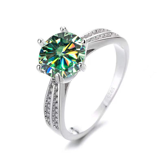Elegant 925 Sterling Silver Six Claw Colored Moissanite Diamond Ring9