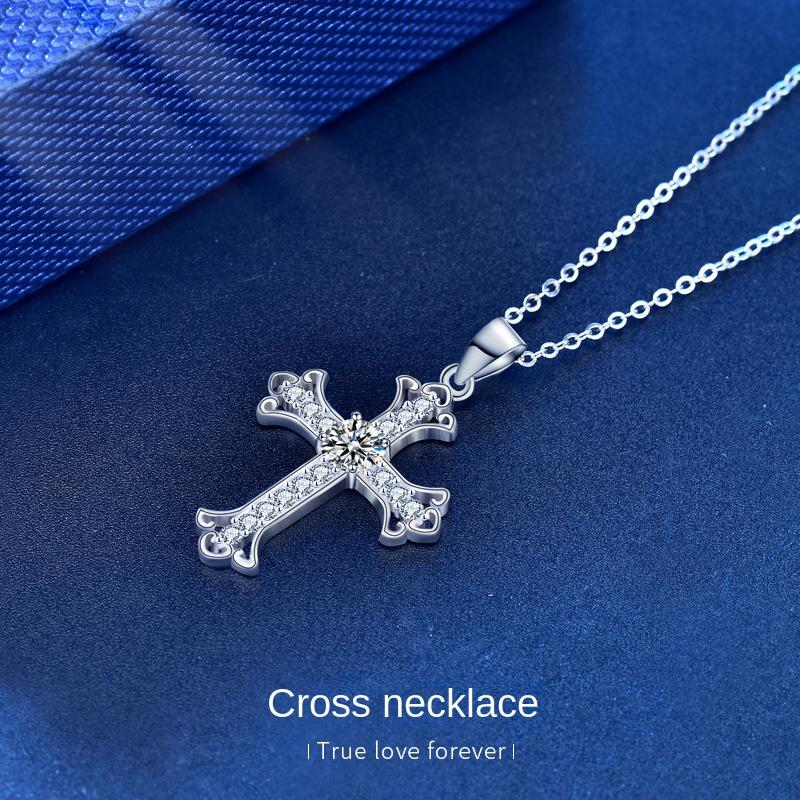 Elegant 925 Sterling Silver Moissanite Cross Pendant Necklace6