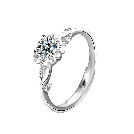 925 Sterling Silver Sunflower Ring with Green Moissanite2
