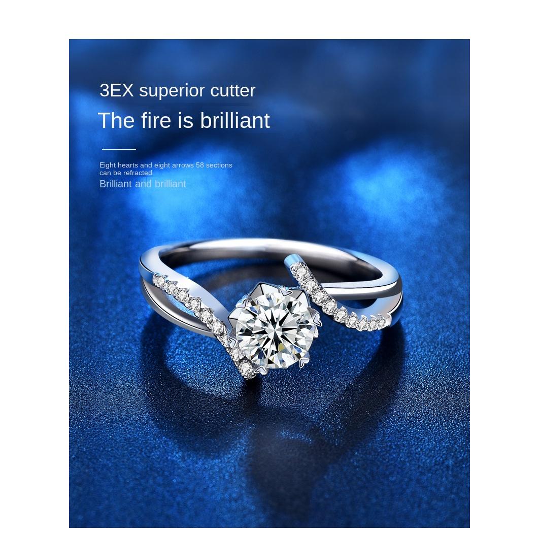 Elegant 925 Sterling Silver Moissanite Ring with Six-Claw Setting and Twisted Arm Design for Women, featuring Eight Hearts and Eight Arrows Cut Simulation Diamond4