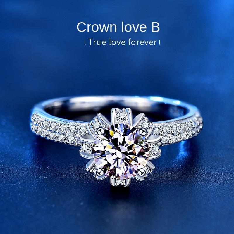 Elegant 925 Sterling Silver Moissanite Diamond Crown Ring for Engagement or Wedding4